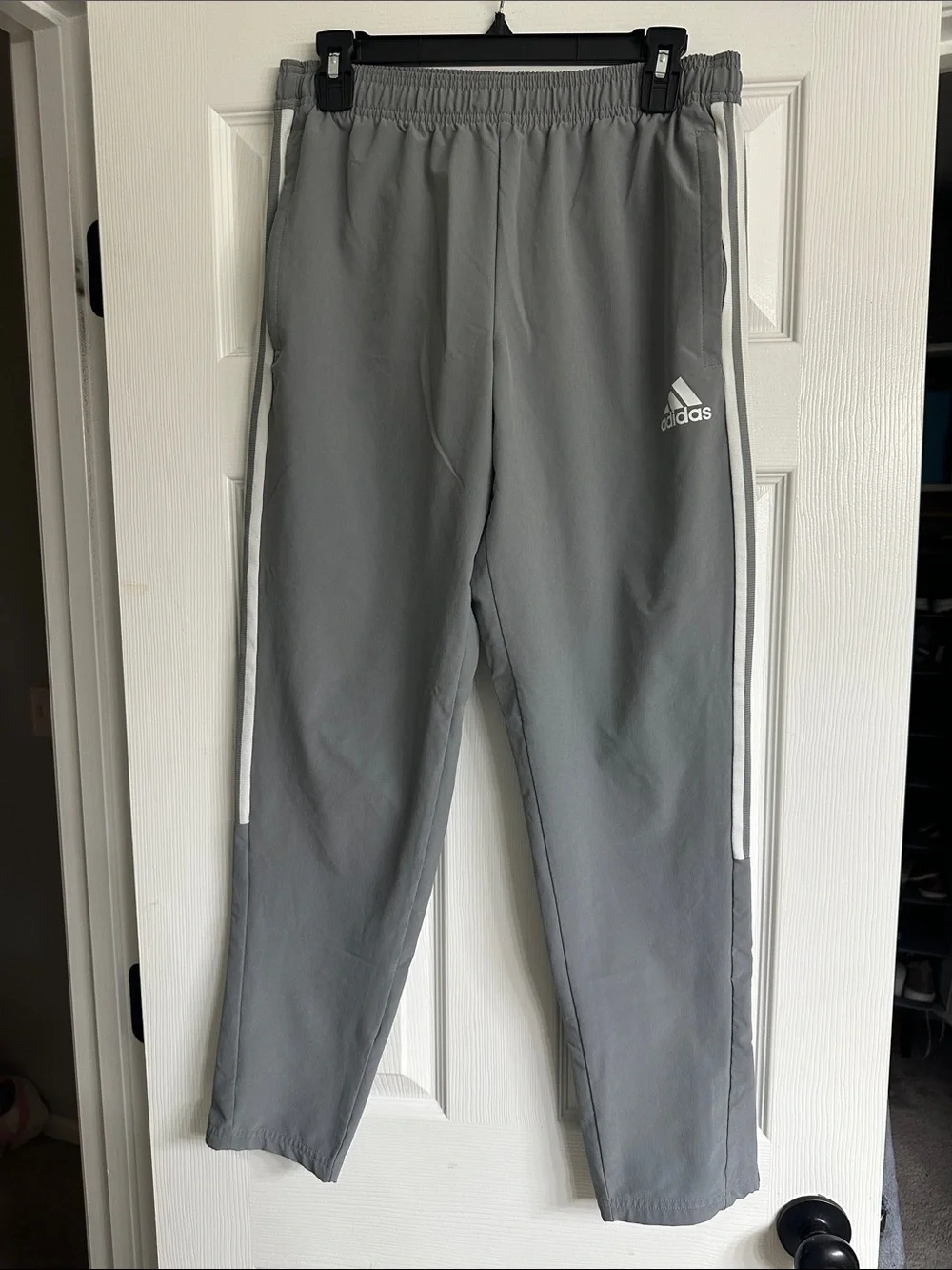 adidas Kids Gray Joggers with White Stripes